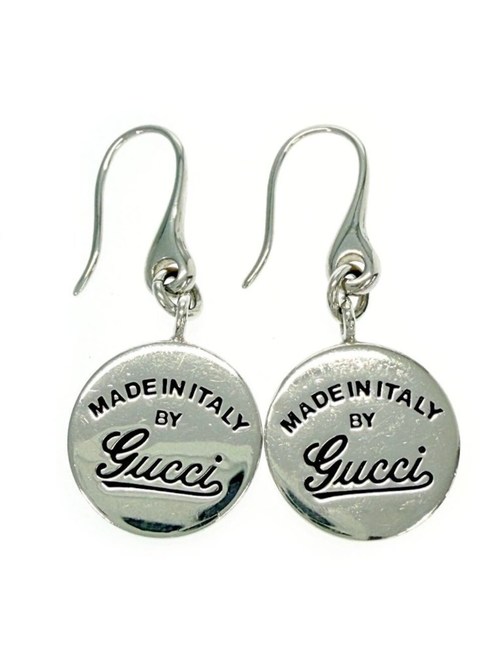 Gucci Silver Logo Round Hook Earrings